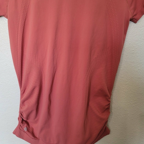 Athleta Fastest Track Top Womens S Neon Orange Short Sleeve Pullover Ruched Tee - Picture 6 of 11